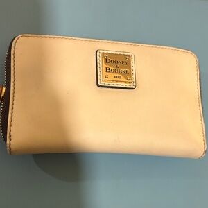 Dooney & Bourke Cream Leather Zip-Around Wallet with Gold Plaque